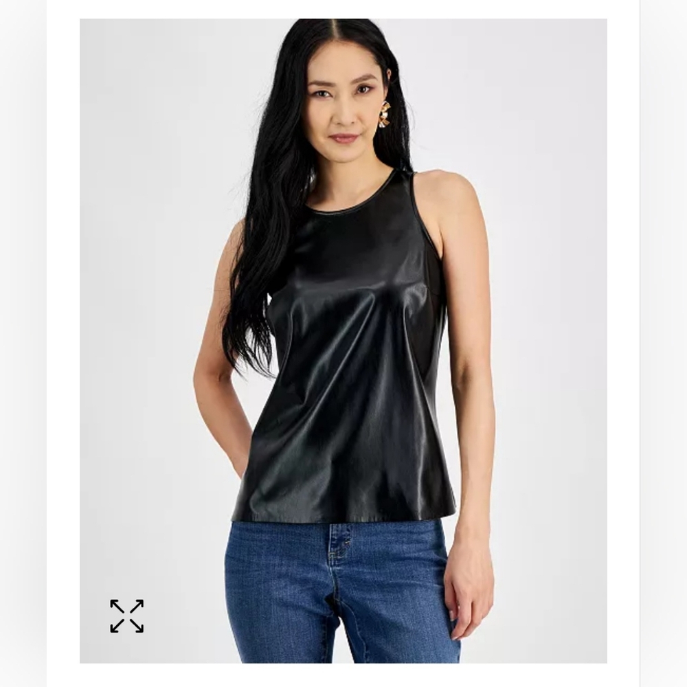 INC International Concepts Black Faux Leather Tank Top